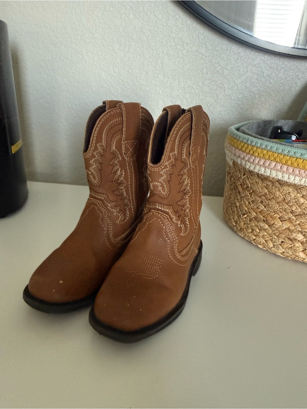Amazon Kids Brown Cowboy Boots with Embroidered Stitching
